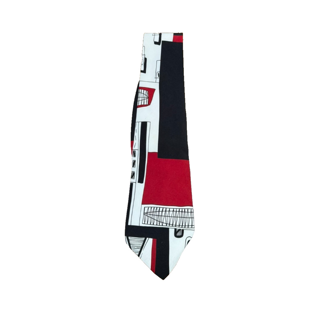 Ketch Abstract Shapes Geometric Necktie Made in USA Red Black White 53" L 4" W